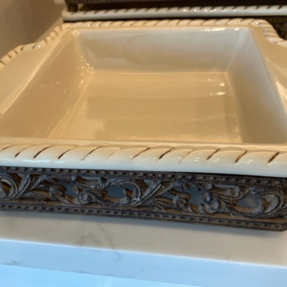 Gracious Goods (GG) Collection -  Acanthus Leaf Cream 8 x 8 Ceramic Baker